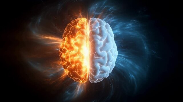 Dynamic brain activity video showcases creative and logical thinking in vibrant colors