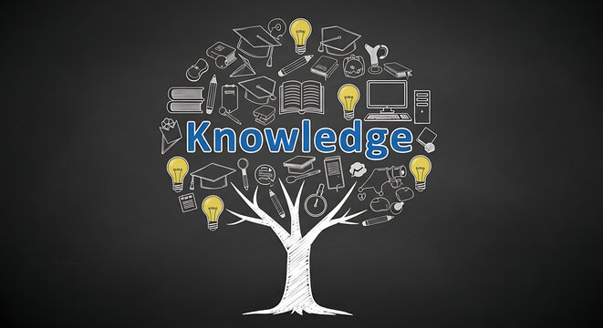Knowledge Tree on Chalkboard with Education Icons