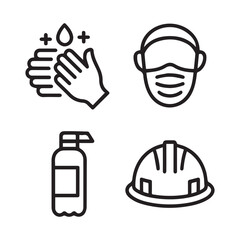 Fototapeta premium Safety precautions handwashing mask sanitizer hardhat