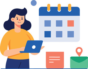 Female Character Planning Content Calendar Using Digital Tools
