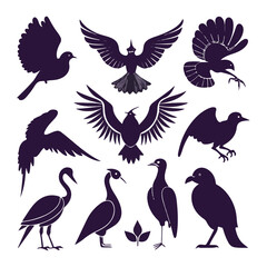 Obraz premium Vector art of collection of bird silhouettes in various poses and species, isolated on white background