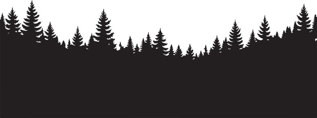 Dark Silhouette of a Dense Forest Tree Line Against White trees pine trees