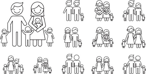 Diverse Family Icons Showing Different Compositions And Generations Keywords: family, icon, people, parents, children, baby, mother