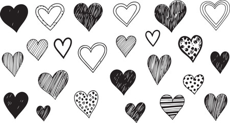 Hand Drawn Heart Icons Collection Black and White Doodle Style love symbol