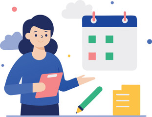 Freelancer Girl Preparing Digital Planner