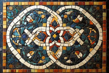 Obraz premium Ancient mosaic tile art with geometric pattern and colorful ornamentation