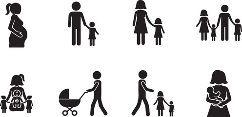Set of black silhouette family icons on white background vector illustration