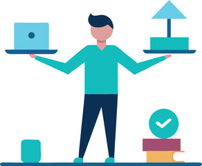 Productivity Illustration with Person Balancing Schedule
