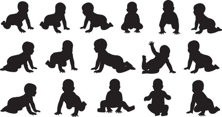 Silhouettes of Babies Crawling and Sitting in Various Poses baby infant