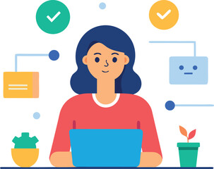 Young Woman Managing Tasks on a Screen While Collaborating