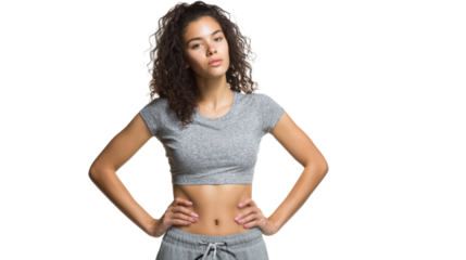 Confident young woman posing in sporty attire, showcasing an active lifestyle.