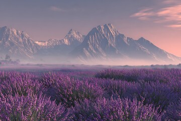 Obraz premium pastel-hued fog dancing over blossoms before towering range 