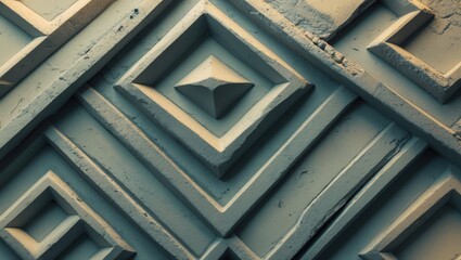 Obraz premium Geometric pattern of square and diamond shapes in a three-dimensional structure with shadows and textured surface.