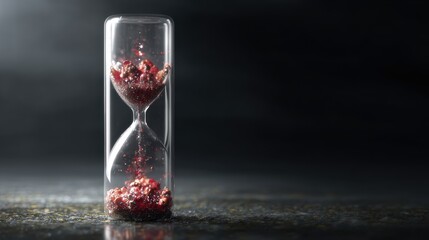 Hourglass with glowing red sand signifying cognitive concerns, suitable for mental health advertisements, educational materials, or abstract concepts.
