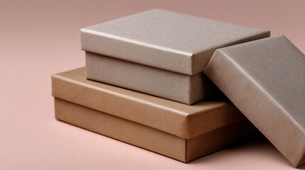 Stacked Textured Boxes Brown Gold and Sheen