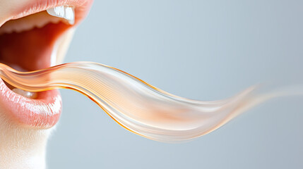 Close up of mouth producing sound waves, showcasing voice expression and articulation in creative manner
