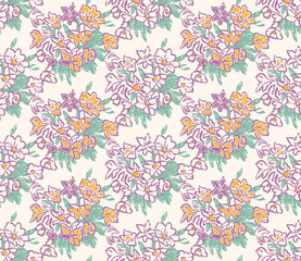 flowers seamless pattern graphic in vector, Vintage hand drawing flowers print, flowers vector graphics. summer tropical flowers. printed t-shirt design for men and women's