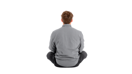 Person meditating, peaceful state, back view, isolated on white background, tranquility and mindfulness concept.