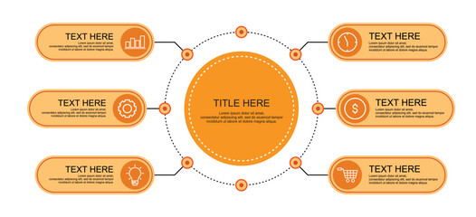 Modern Circular Business Infographic Template with Six Flat Icons for Presentation, Planning, and Marketing Strategy