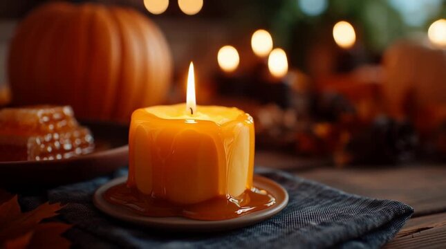 Warm Autumn Candlelit Ambiance with Subtle Frame Shifts and Static Subject Focus