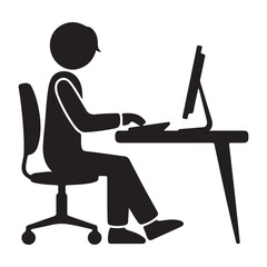 Person working at a computer desk silhouette woman