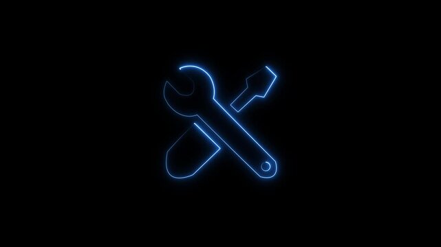 glowing neon cyan bule color setting animation icon circle animated on black background glowing neon cyan icon 4k.