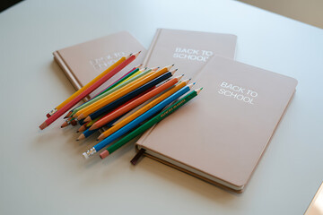 Vibrant colored pencils and notebooks ready for Back to School season, perfect for educational projects and creative inspiration.