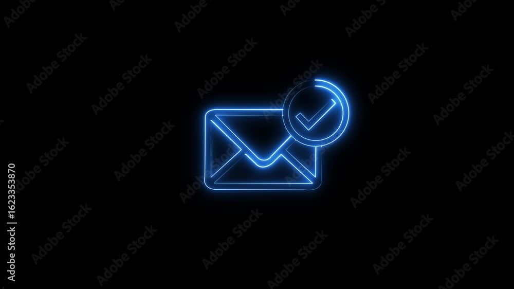 Poster glowing neon email, message box icon notification blue color ,technology icon ,counting animated .ne