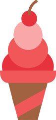 Spumoni Ice Cream Cone with Cherry Top in Minimalist Red Line Illustration