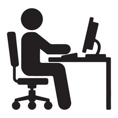 Icon of person working at a desk with computer woman