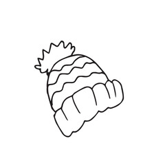 Cute Winter Hat Doodle Hand Drawn Knitted Beanie with Pom-Pom