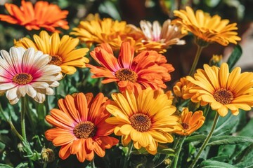 Vibrant assortment of blossoming colorful flowers arranged in a decorative pot - Beauty