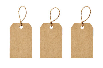 Three Blank Brown Kraft Tags on a transparent background