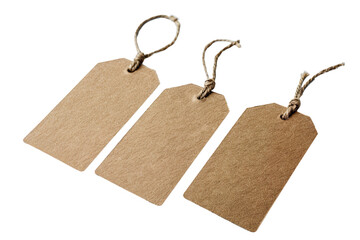Three Blank Brown Kraft Tags on a transparent background