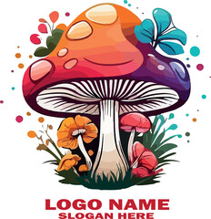 Floral Fungi Art Mushroom logo icon vector white background .