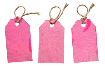 Three Blank pink Kraft Tags on a transparent background