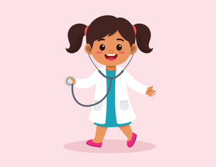 little kid wearing doctor costume play child cute adorable playful pretend play medical outfit cheerful vector