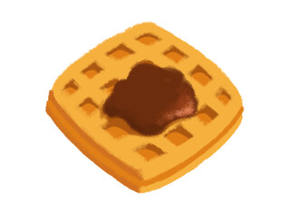 Drawing of a square waffle with chocolate syrup in the middle