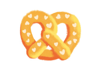 Crispy pretzel decorated with white hearts in a cute design