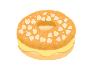 Illustration of a cute Bagel with a creamy filling and heart topping