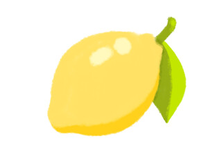 illustration Yellow lemon fruit with green leaf