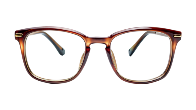 Brown round eyeglasses isolated on transparent background, a stylish and classic accessory for vision correction and fashion, with a retro and modern design