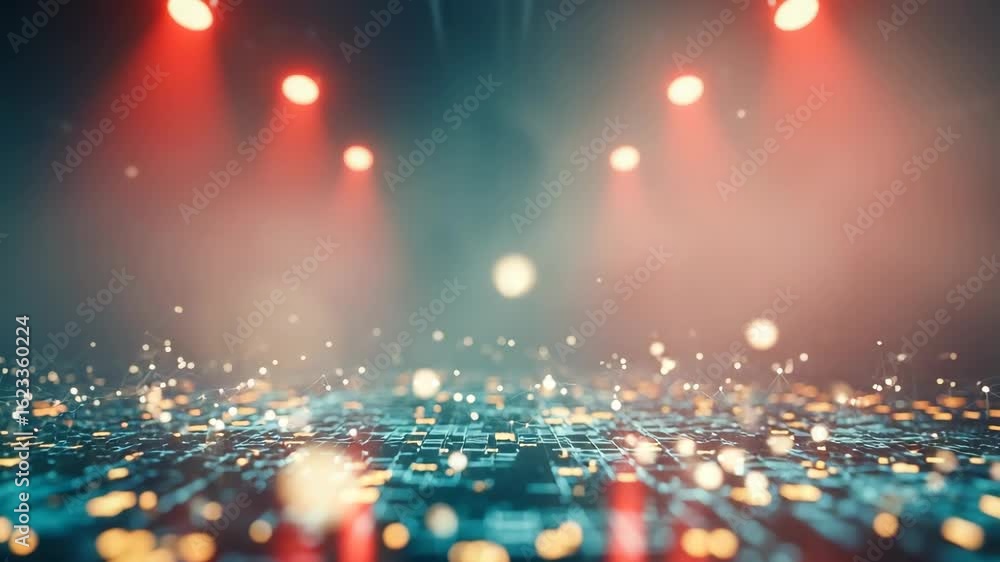 Aufkleber a vibrant illuminated stage setting with colorful lights and sparkling particles creating an energet