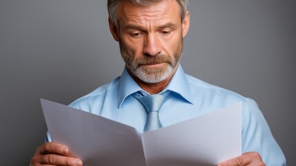 Professional Examines Documents with Focused Attention Indoors