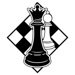 Black chess pieces arranged on a chessboard ready for gameplay