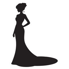 Woman in a long train evening gown silhouette vector