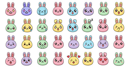 Obraz premium Cute bunny icons with various expressions and colors for emoticons 