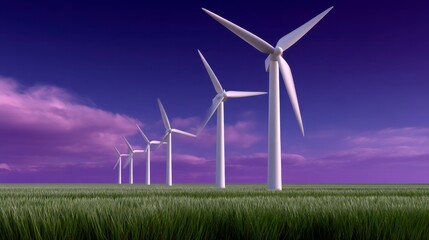 Wind Turbines Field Dusk with Cloudy Sky