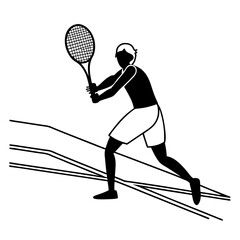 tennis player silhouette vector illustration of an athlete playing with racket and ball