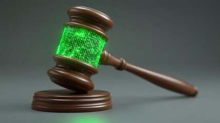 Digital Justice Gavel with Binary Code Display